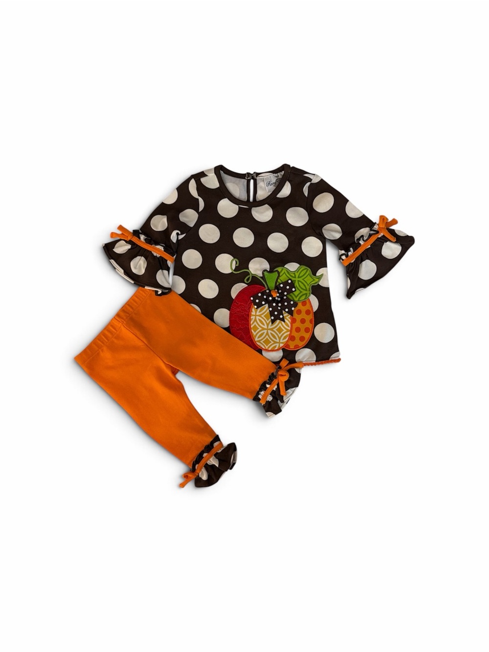 NWT- Kids Polka Dot Pumpkin Two-Piece Costume Outfit - Orange & Brown
